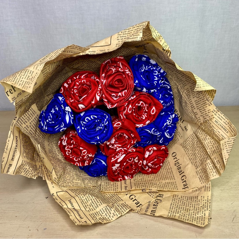 Rose Bouquet Handmade Bandana Flowers Wrapped Replica Newspaper